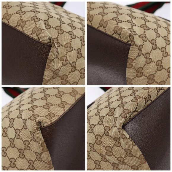 GUCCI GG Canvas Web Sherry Line Tote Bag Beige Red Green 131230 Auth ep10289 - Picture 15 of 16